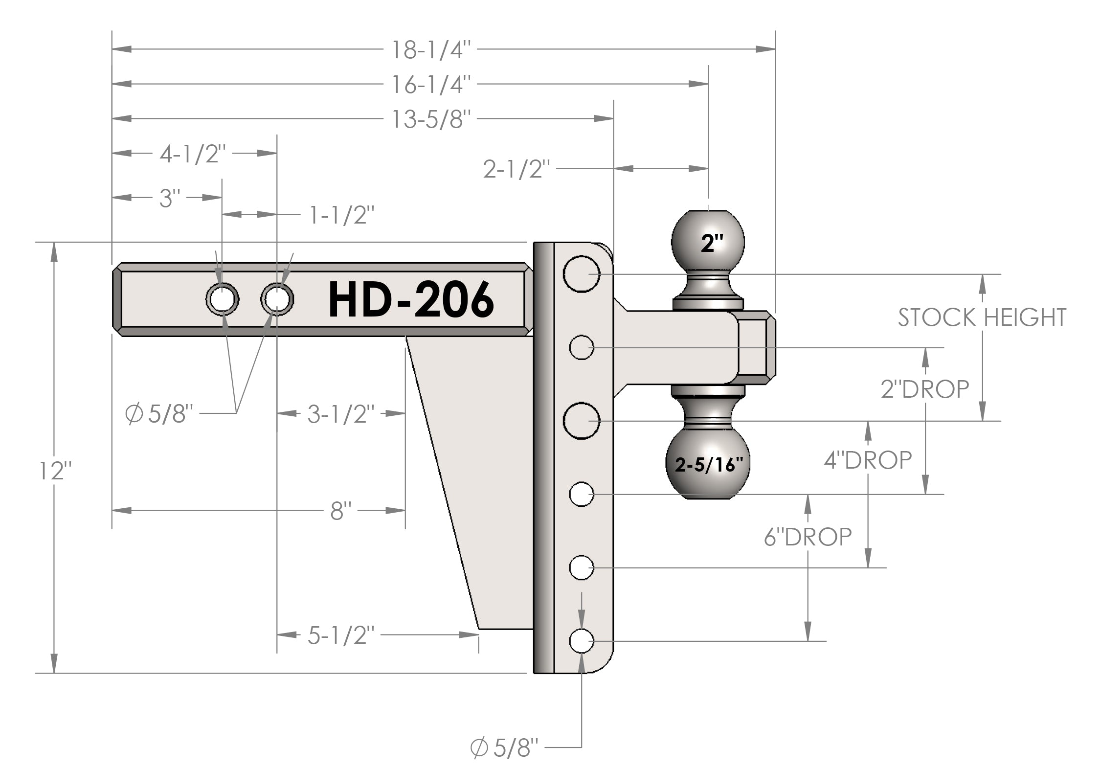 2.0-Inch Heavy Duty 6-Inch Drop/Rise Hitch- Production Specifications