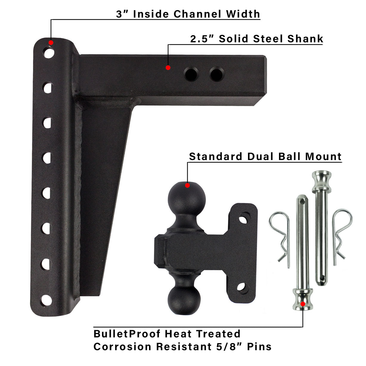 2.5" Heavy Duty 10" Drop/Rise Hitch Included Parts