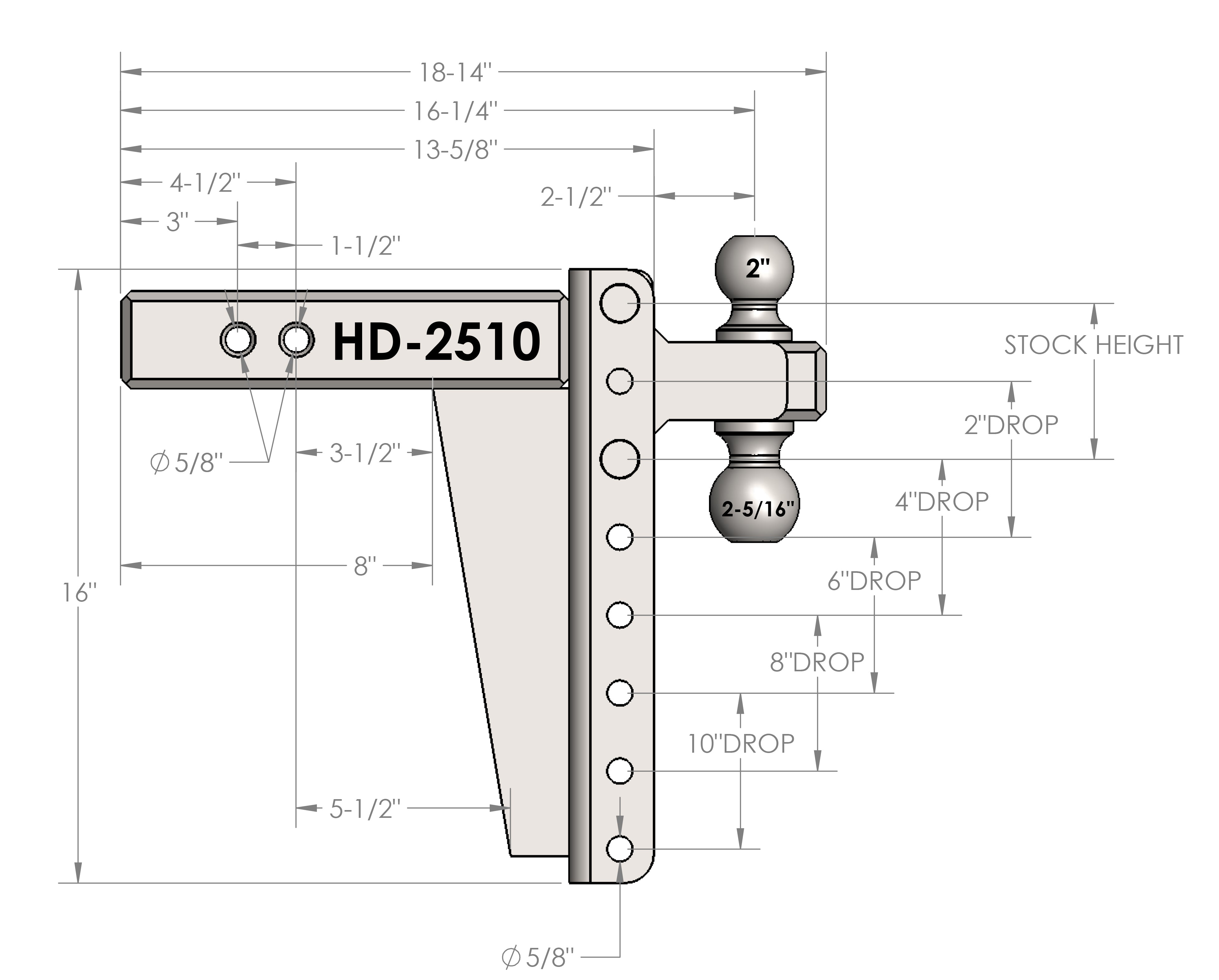 2.5-Inch Heavy Duty 10-Inch Drop/Rise Hitch- Production Specifications