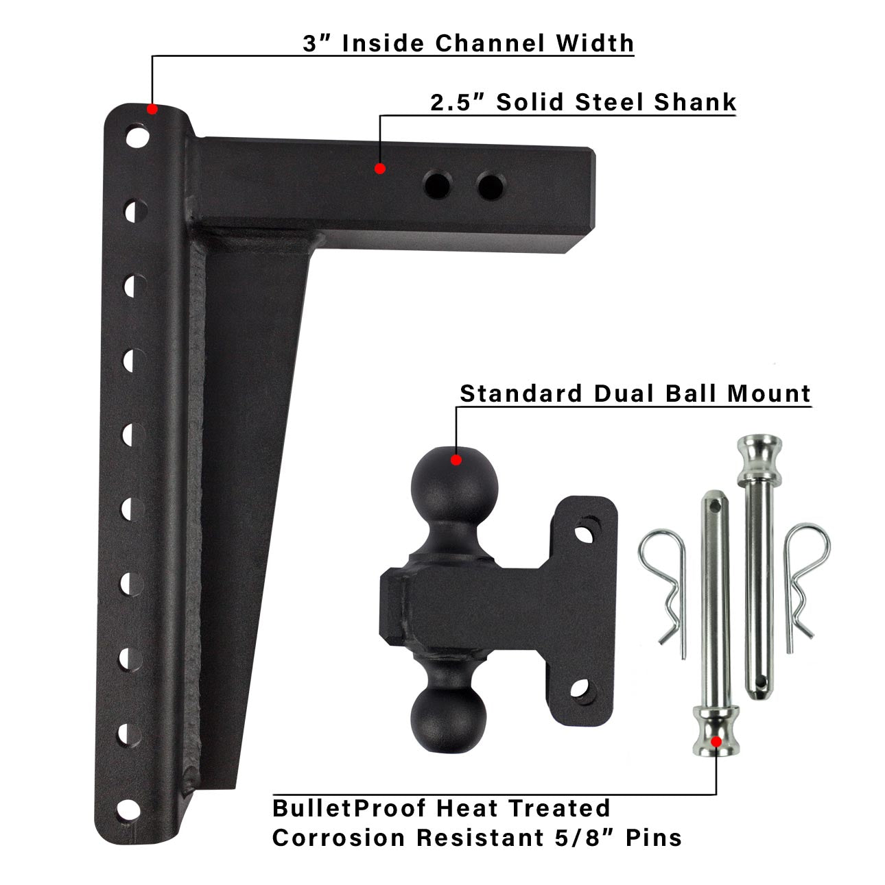 2.5" Heavy Duty 14" Drop/Rise Hitch Included Parts