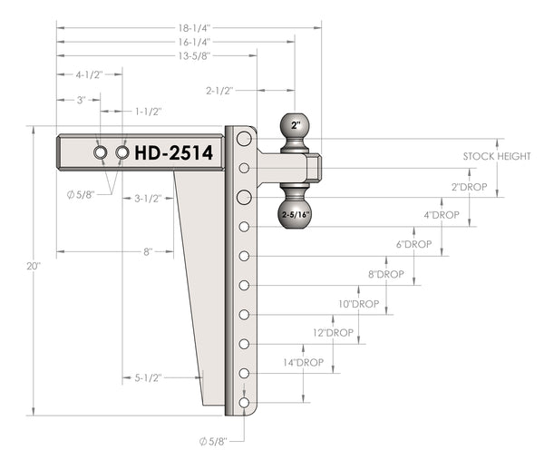 BulletProof 2.5" Heavy Duty 14" Drop/Rise Hitch with Dual Ball and Corrosion Resistant Pins (1955373350981)