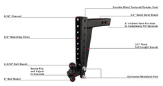 Features of 2.5 Inch Heavy Duty 16 Inch Drop/Rise Hitch