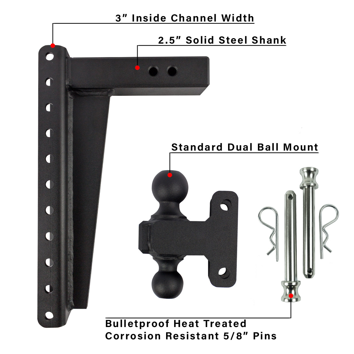 2.5" Heavy Duty 16" Drop/Rise Hitch Included Parts