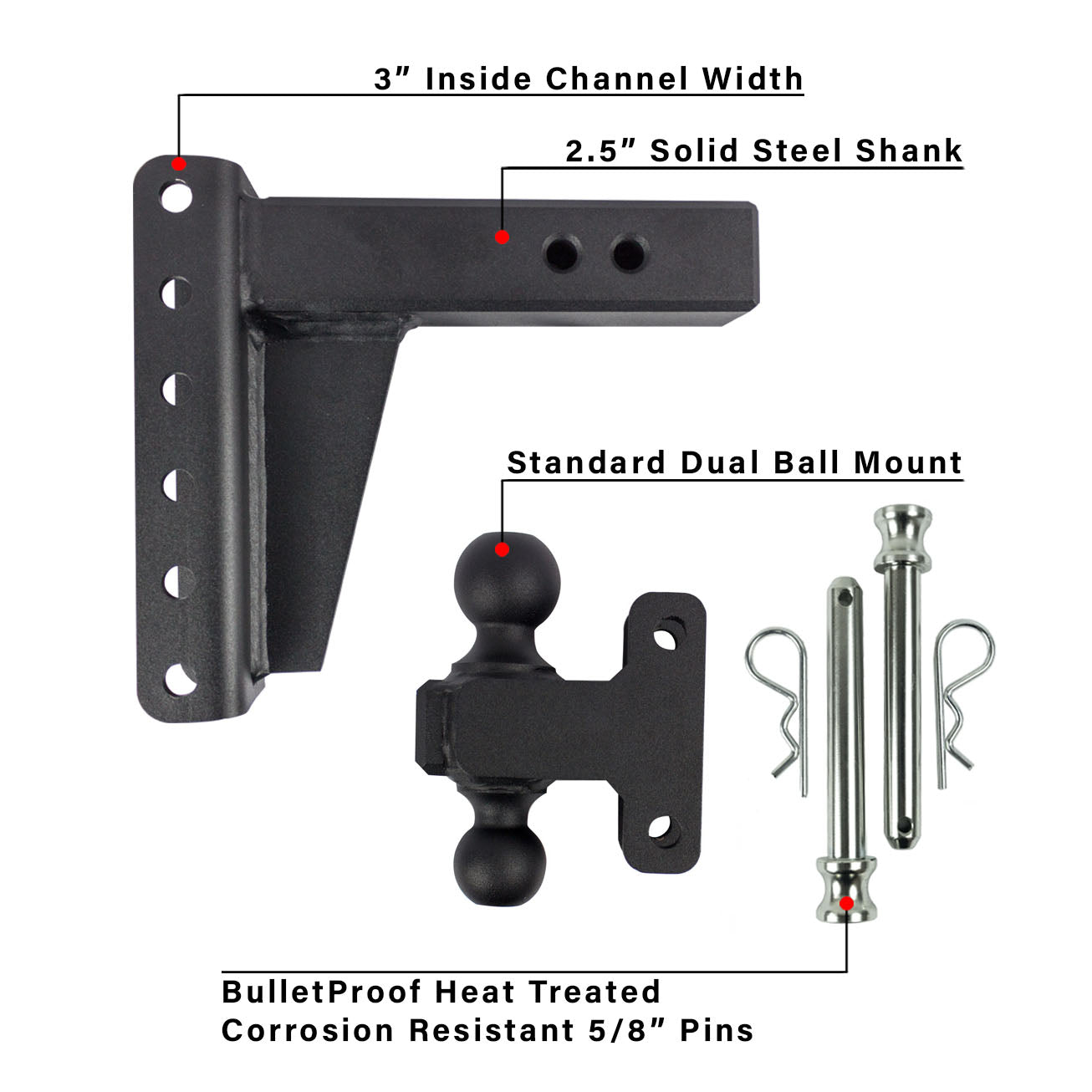 2.5" Heavy Duty 6" Drop/Rise Hitch Included Parts