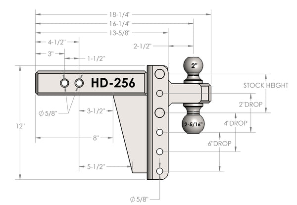 BulletProof 2.5" Heavy Duty 6" Drop/Rise Hitch with Dual Ball and Corrosion Resistant Pins (1955370369093)