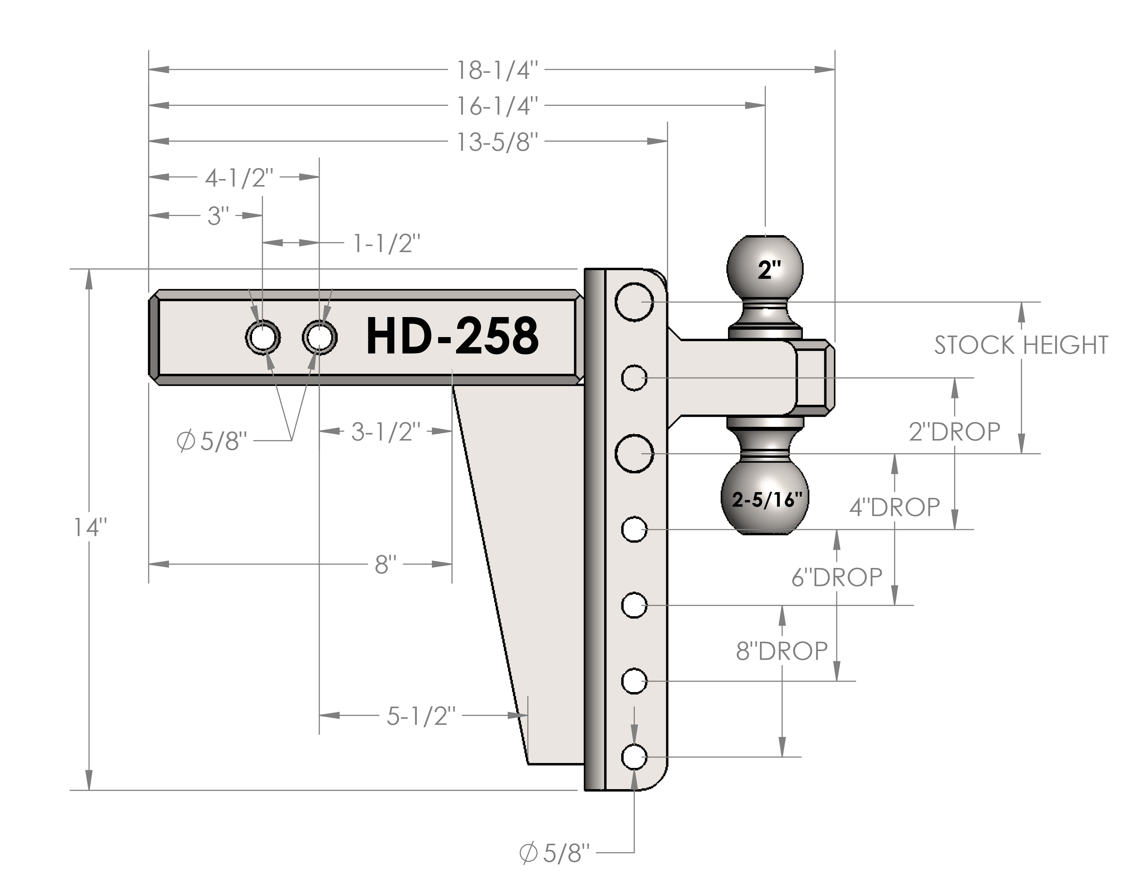 2.5" Heavy Duty 8" Drop/Rise Hitch Design Specification