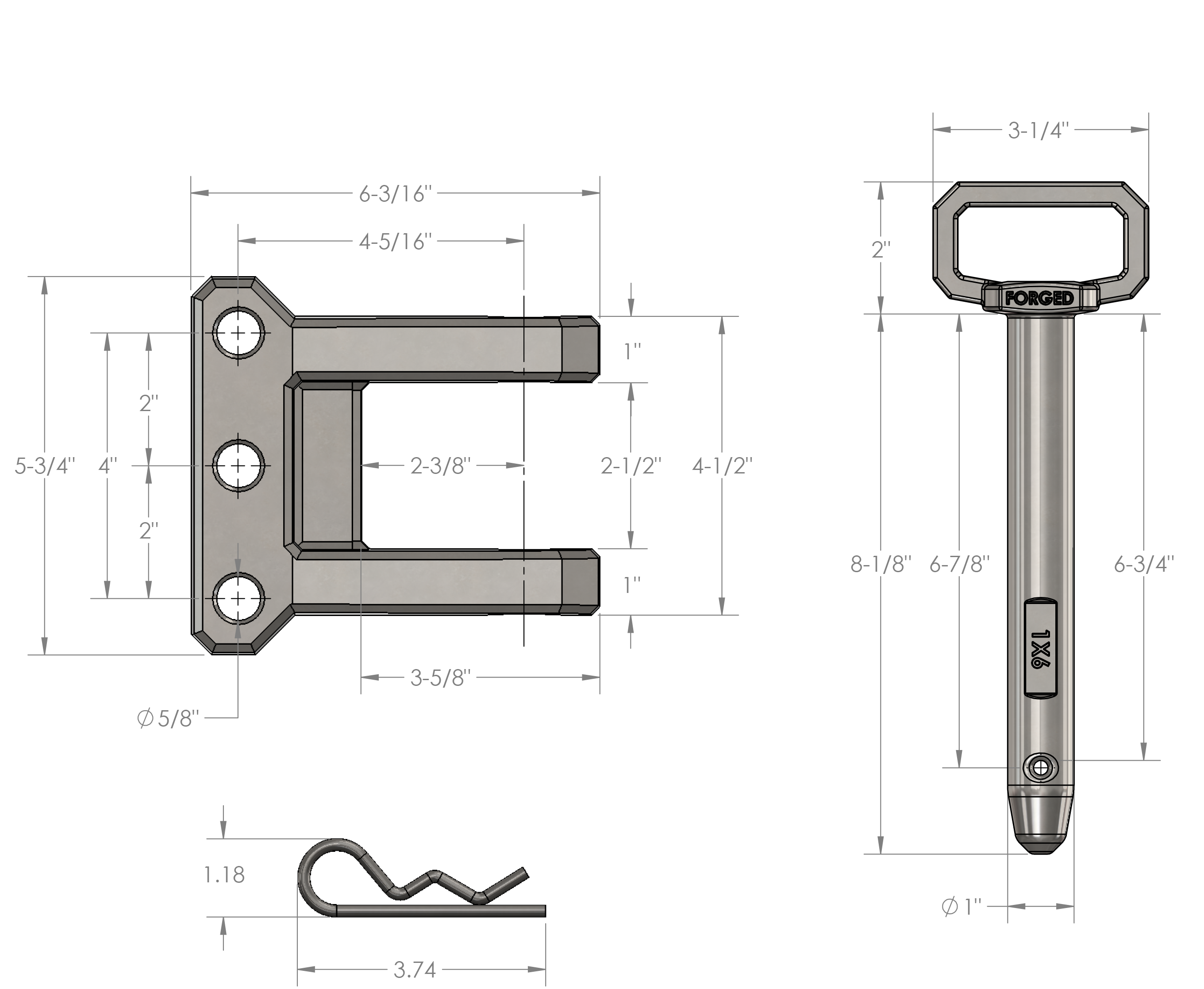 BulletProof Heavy Duty 2-Tang Clevis with 1-Inch Pin- Production Specifications
