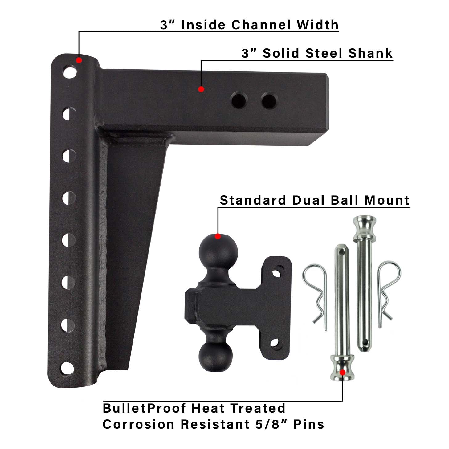 3.0" Heavy Duty 10″ Drop/Rise Hitch Included Parts