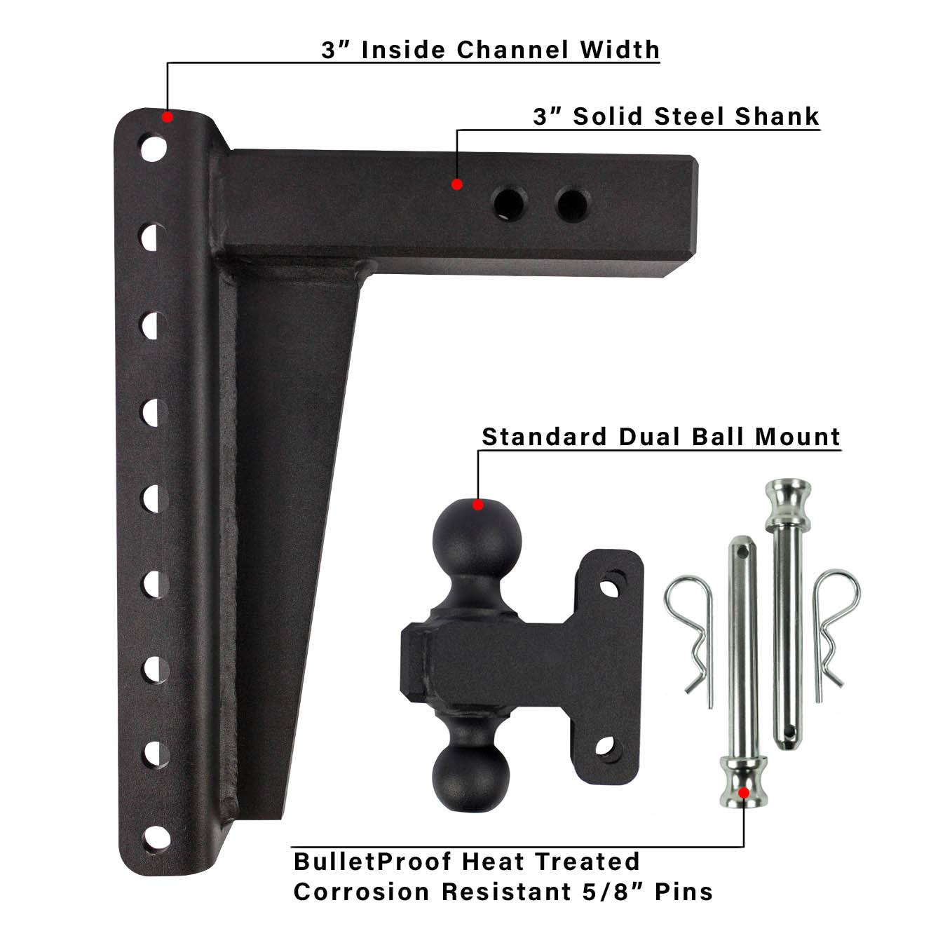 3.0-Inch Heavy Duty 12″ Drop/Rise Hitch- Parts Included