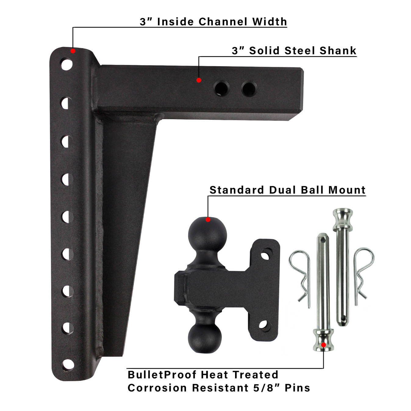 3.0" Heavy Duty 12″ Drop/Rise Hitch Included Parts