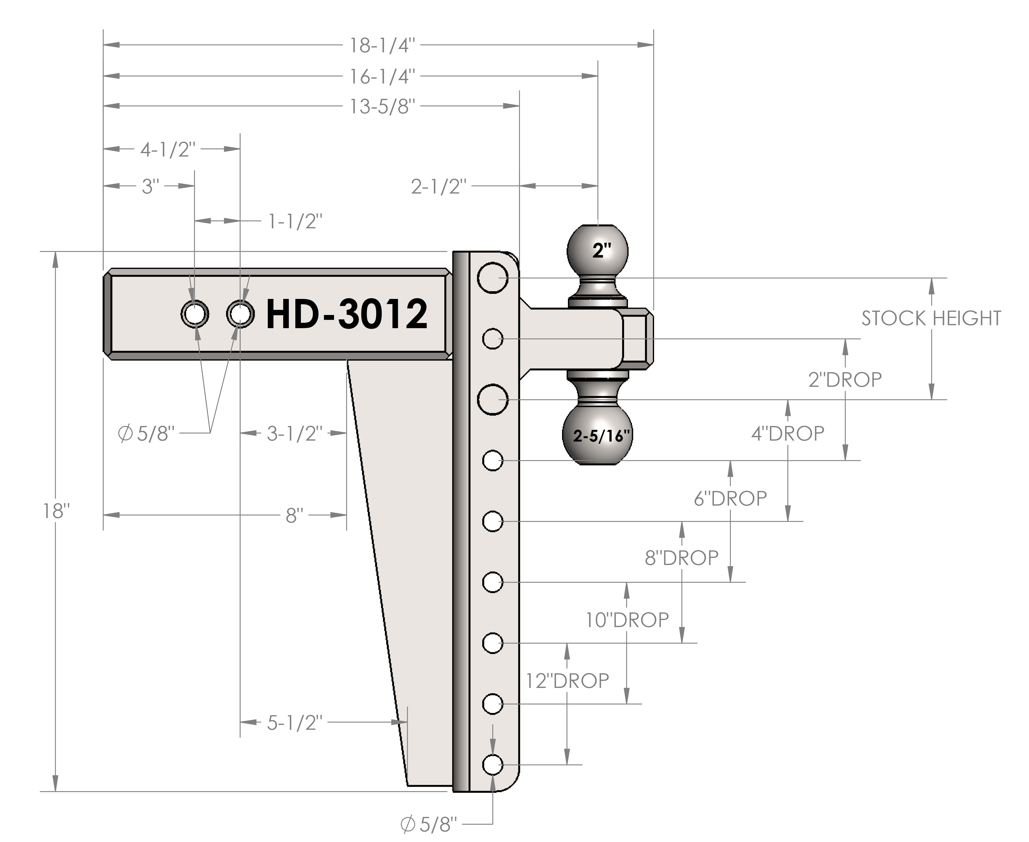 3.0" Heavy Duty 12″ Drop/Rise Hitch Design Specification