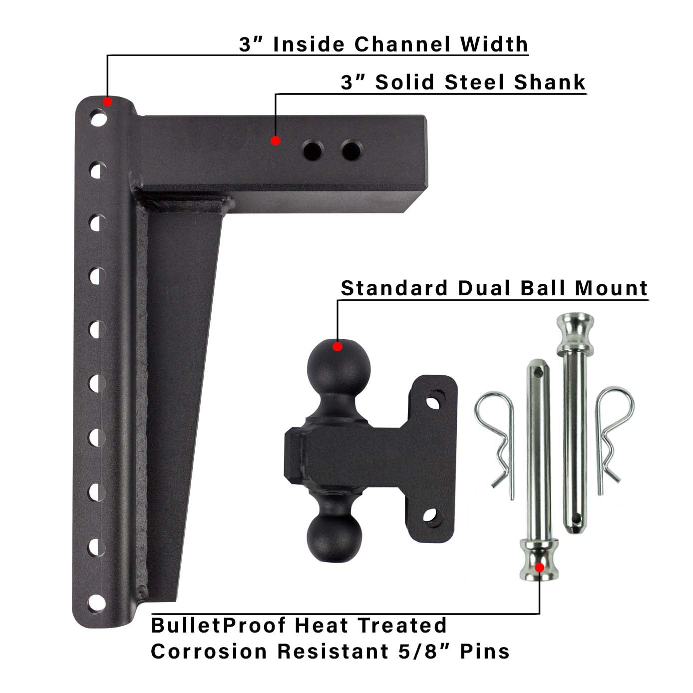 3.0-Inch Heavy Duty 14″ Drop/Rise Hitch- Parts Included