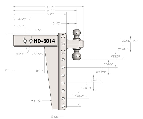 BulletProof 3" Extreme Duty 14" Drop/Rise hitch with Dual Ball and Corrosion Resistant Pins (1955369746501)