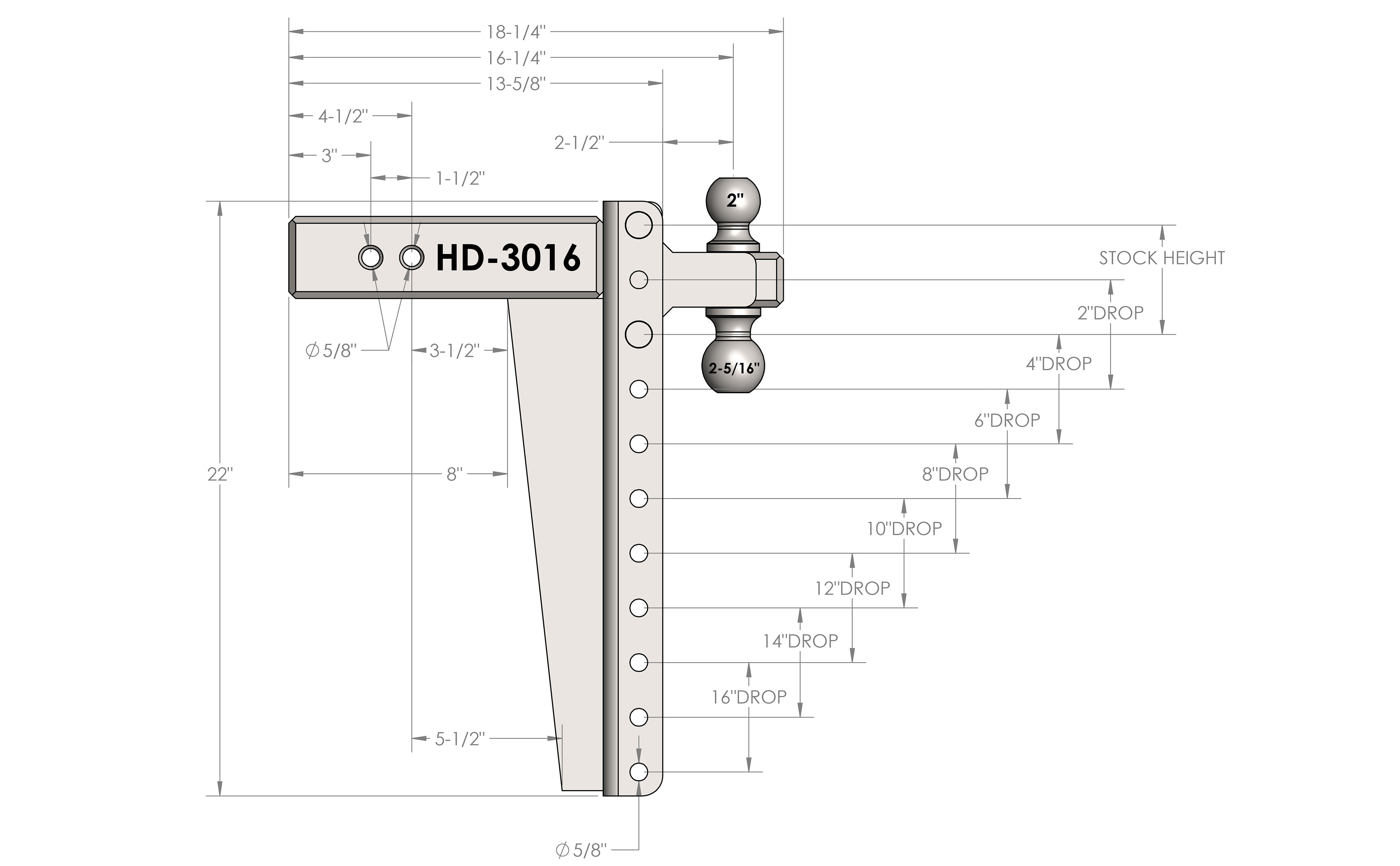 3.0" Heavy Duty 16″ Drop/Rise Hitch Design Specification