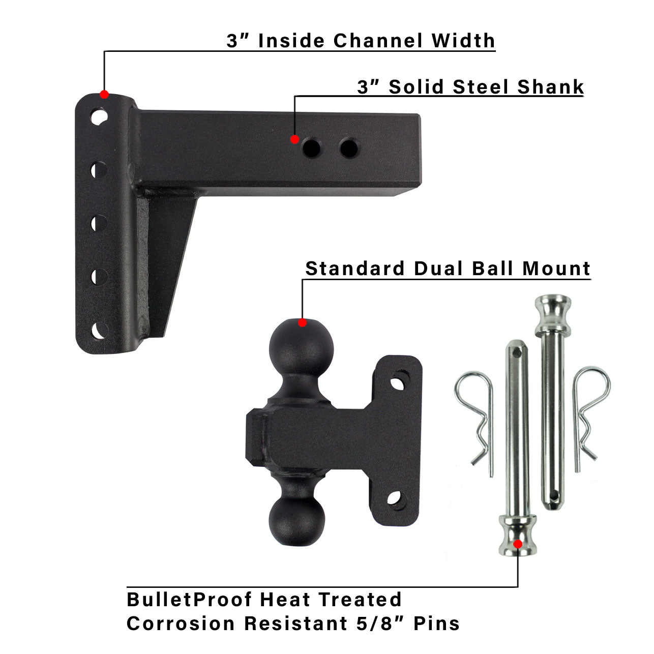 3.0-Inch Heavy Duty 4″ Drop/Rise Hitch- Parts Included