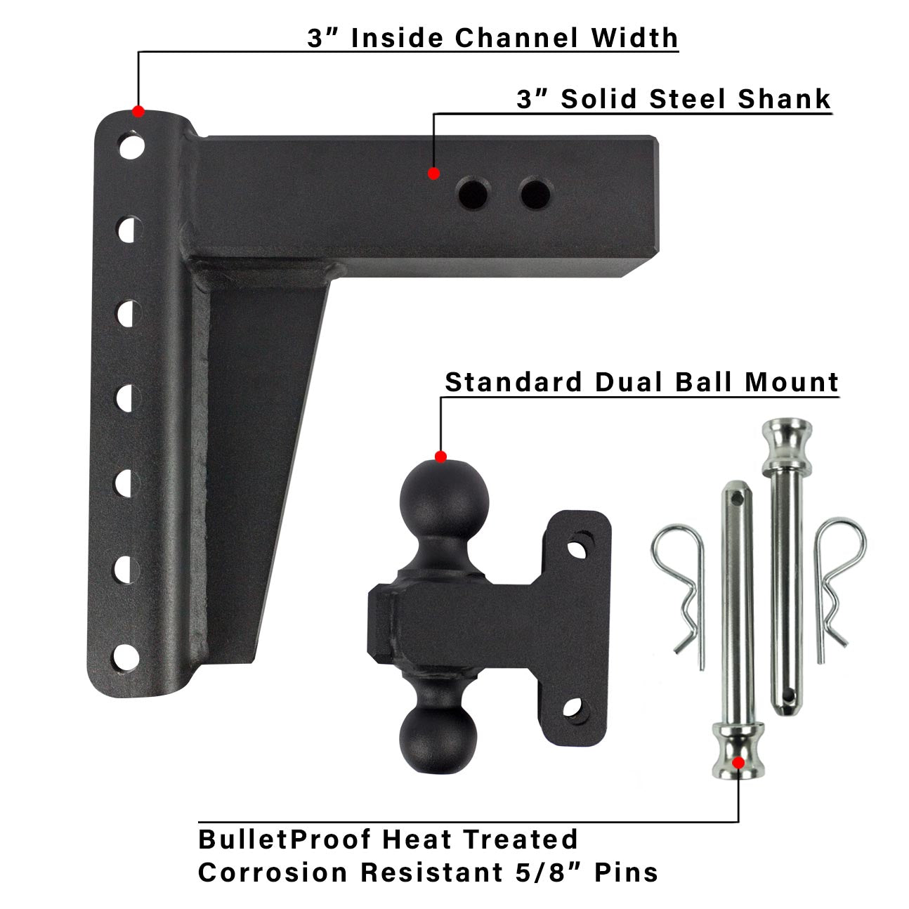 3.0" Heavy Duty 8″ Drop/Rise Hitch Included Parts