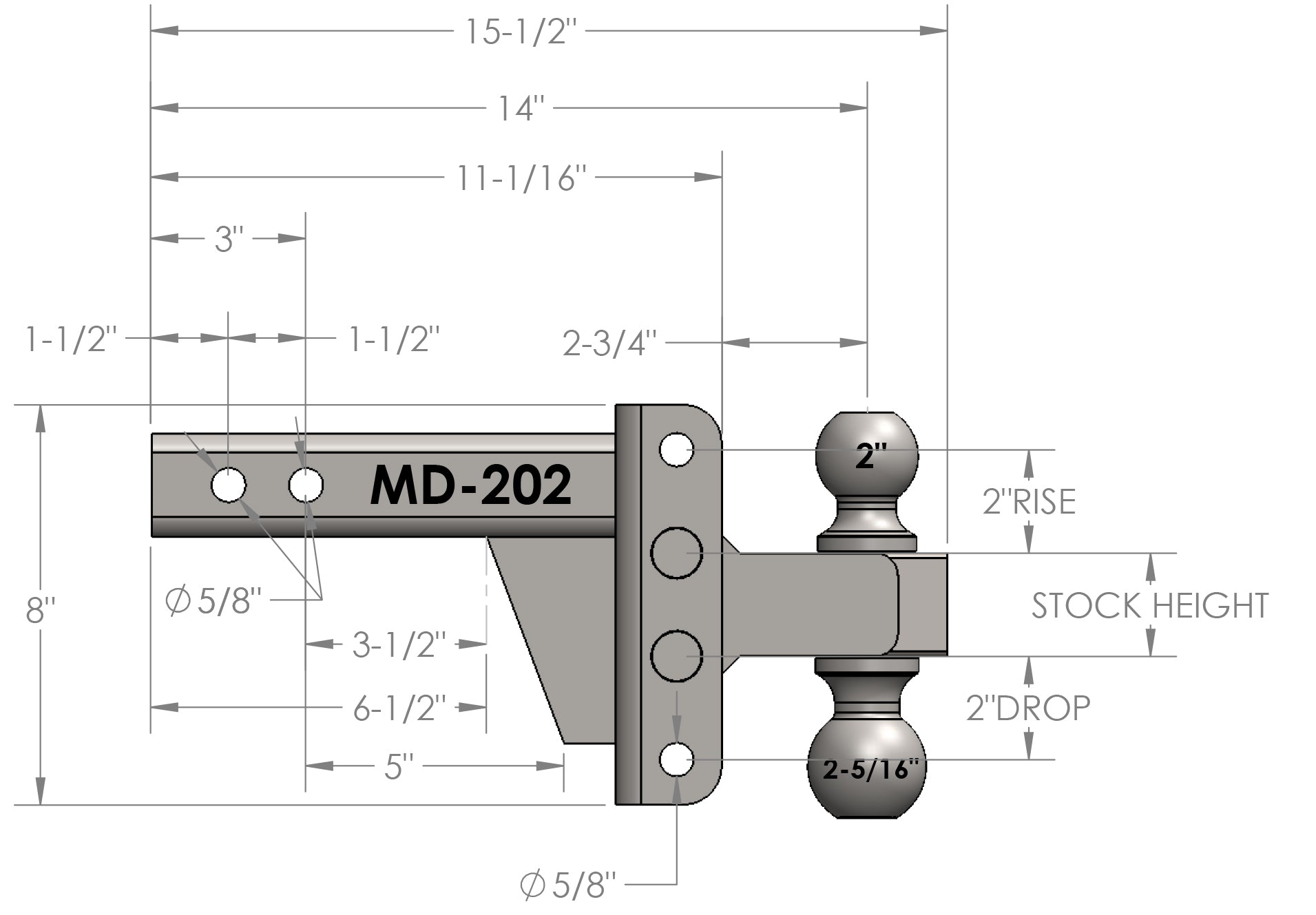 2.0-Inch Medium Duty 2-Inch Drop/Rise Hitch- Production Specifications