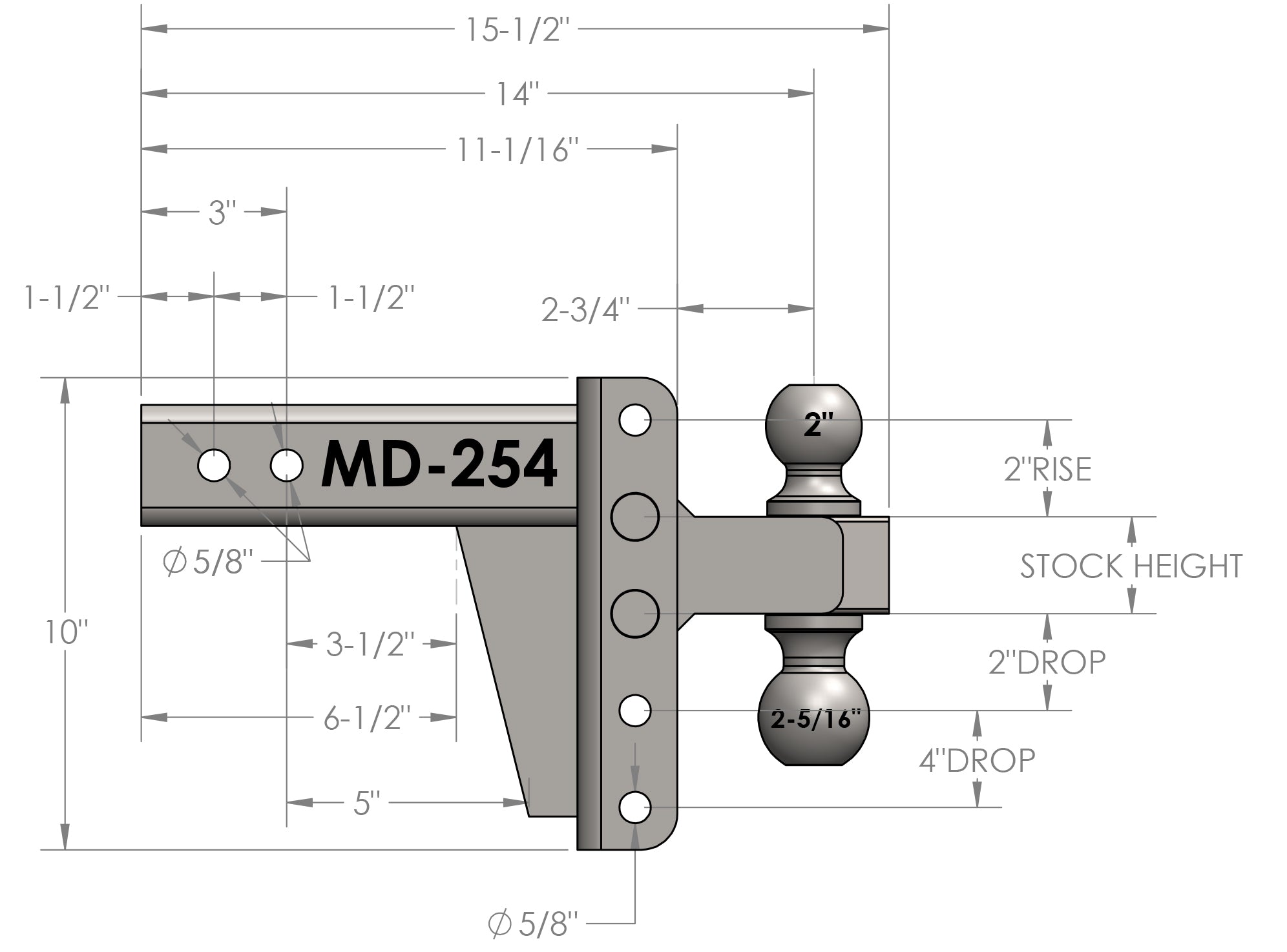 2.5-Inch Medium Duty 4-Inch Drop/Rise Hitch- Production Specifications
