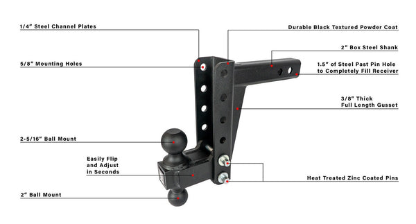 2.0" Medium Duty 6" Drop/Rise Hitch