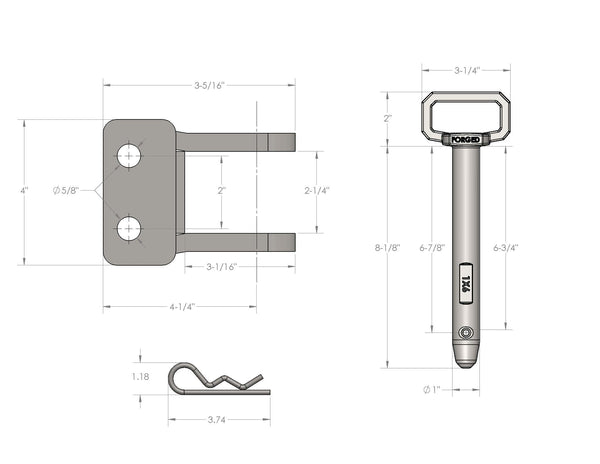 BulletProof Medium Duty 2-Tang Clevis with 1" Pin